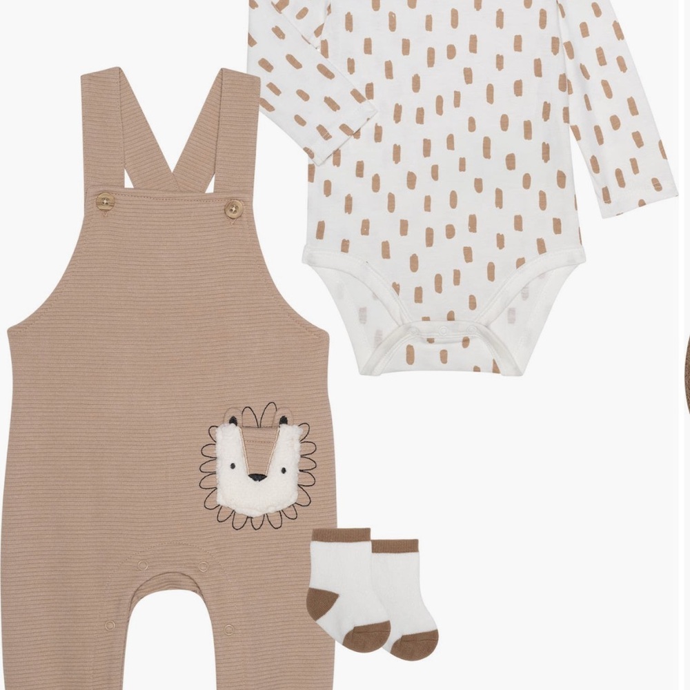 PL Baby by Petit Lem Lion Bodysuit, Overalls & Socks Set